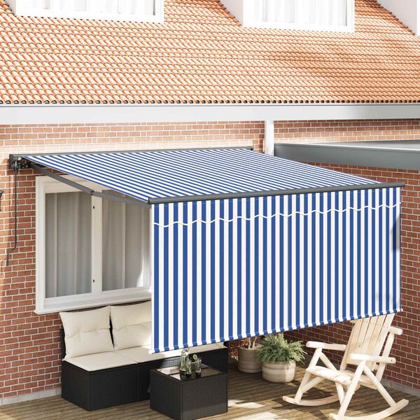 vidaXL Skrovita tenda Plava i bijela 300 x 250 cm Poliester i aluminij