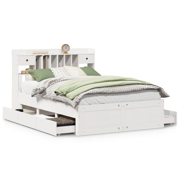 vidaXL Krevet s regalom z knjige bez madraca bijeli 140x200cm borovina