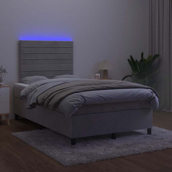 vidaXL Krevet box spring s madracem LED svjetlosivi 120x190 cm tkanina