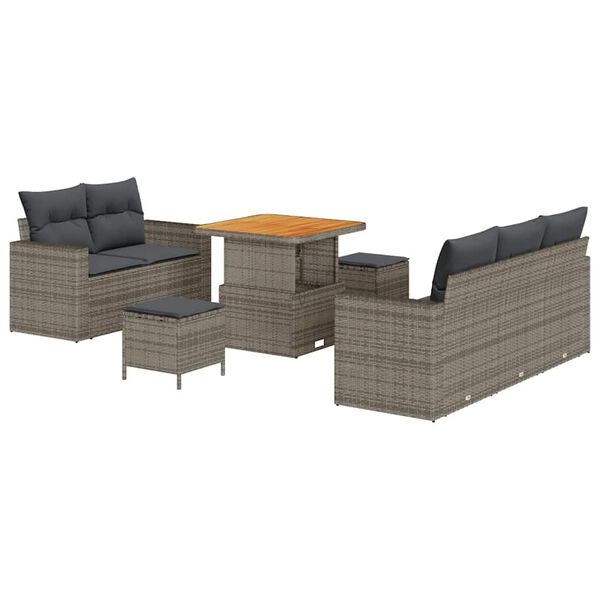 vidaXL Sjedeća garnitura za vrt s jastukom s pohranom 8 pcs Siva