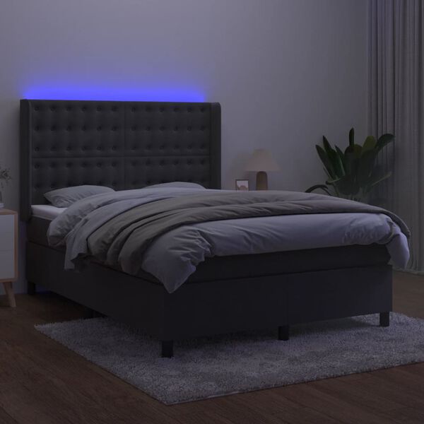 vidaXL Krevet box spring s madracem LED tamnosivi 140x190 cm bar&scaron;un