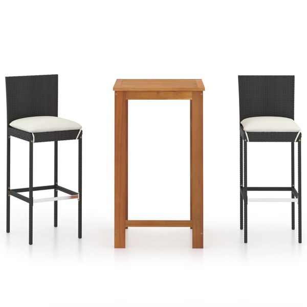 vidaXL 3-dijelni vrtni barski set s jastucima crni