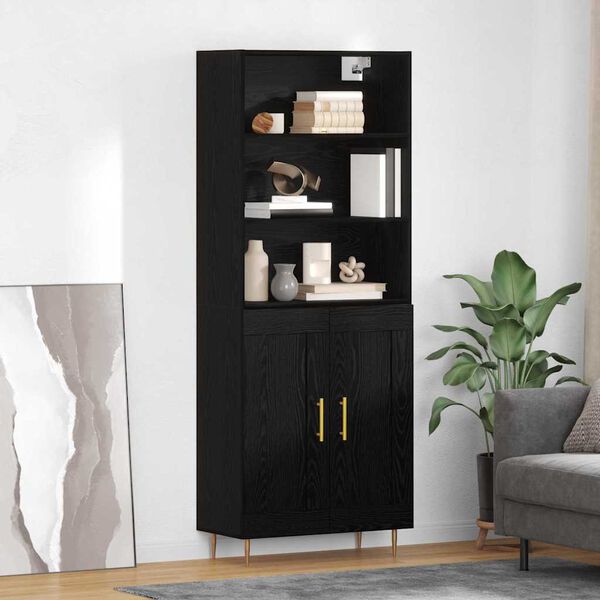 vidaXL Highboard Crni hrast 69,5 x 34 x 180 cm Konstruirano drvo
