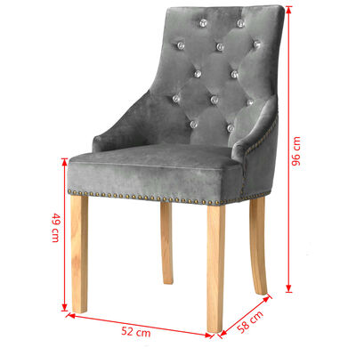 vidaXL Blagovaonske stolice 2 kom od masivne hrastovine i baršuna srebrne