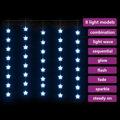 vidaXL LED vilinska zavjesa sa zvijezdama 200 LED plave 8 funkcija