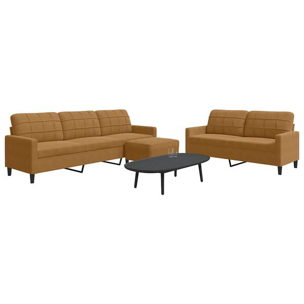 vidaXL 3-dijelni set sofa s jastucima smeđi baršunasti