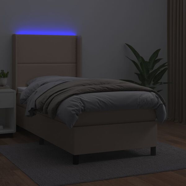 vidaXL Krevet box spring madrac LED cappuccino 90x190cm umjetna koža