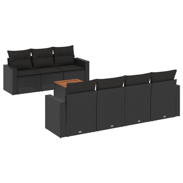 vidaXL 8-dijelni set vrtnih sofa od poliratana s jastucima crni