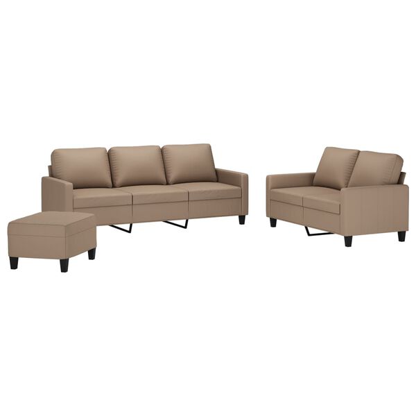 vidaXL 3-dijelni set sofa s jastucima boja cappuccina od umjetne kože
