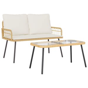 vidaXL Vrtni set za objed s jastukom 2 pcs Prirodna poliratan