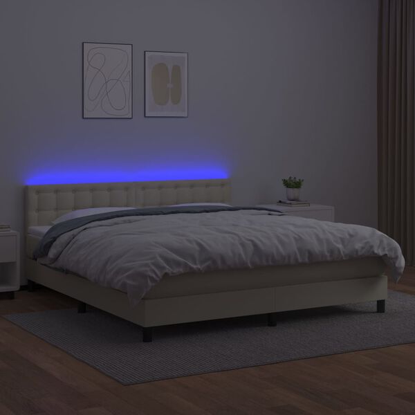 vidaXL Krevet box spring s madracem LED krem 180x200cm od umjetne kože