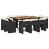 vidaXL 11-dijelni vrtni blagovaonski set s jastucima poliratan crni