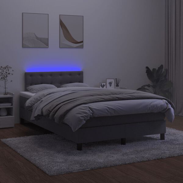 vidaXL Krevet box spring s madracem LED tamnosivi 120 x 200 cm bar&scaron;un