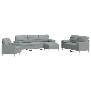 vidaXL 4-dijelni set sofa s tabureom jastucima svjetlosivi od tkanine