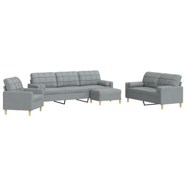 vidaXL 4-dijelni set sofa s tabureom jastucima svjetlosivi od tkanine