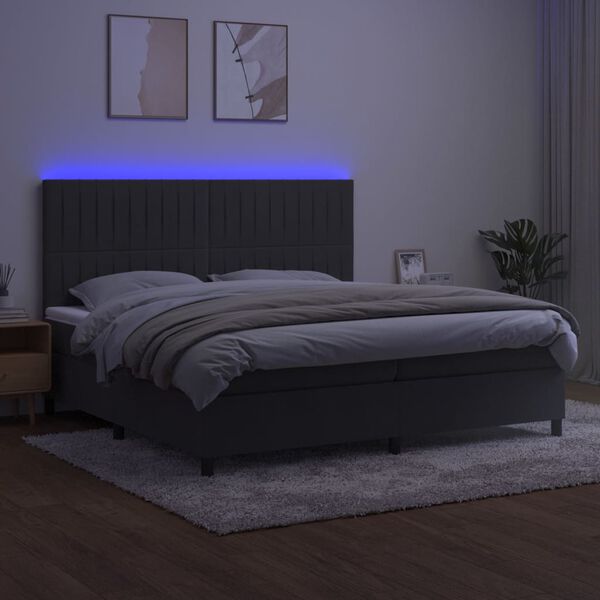 vidaXL Krevet box spring s madracem LED tamnosivi 200x200 cm bar&scaron;un