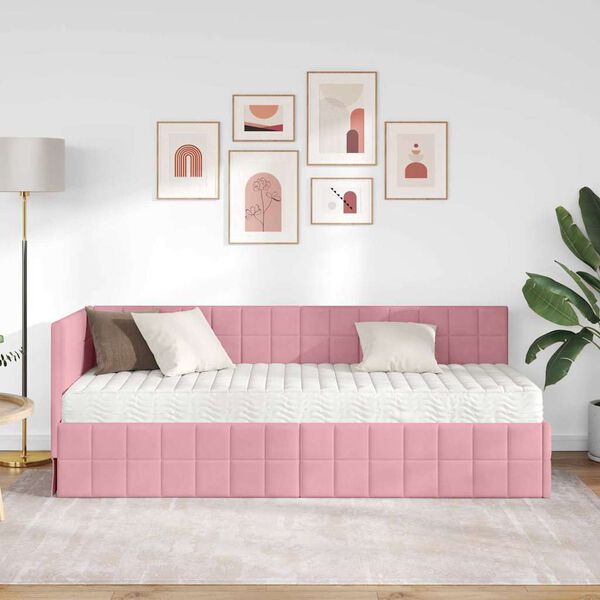 vidaXL Kutni krevetni okvir s madracem s uzglavljem 2 pcs Siva Bar&scaron;un