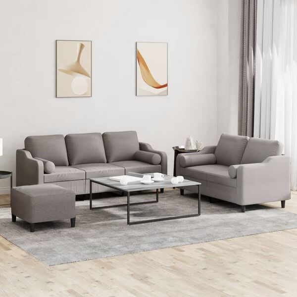 vidaXL 3-dijelni set sofa s jastucima smeđesivi od tkanine
