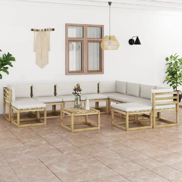 vidaXL 11-dijelna vrtna garnitura od impregnirane borovine s jastucima