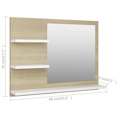 vidaXL Kupaonsko ogledalo bijelo i boja hrasta 60x10,5x45 cm drveno