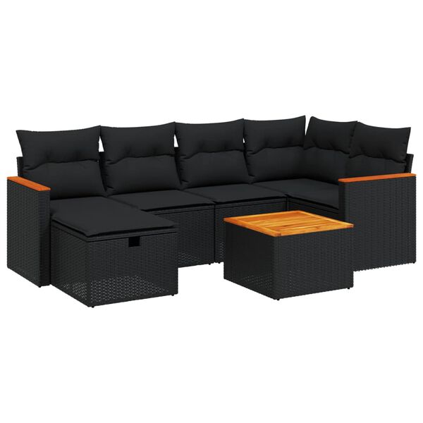 vidaXL 6-dijelni set vrtnih sofa s jastucima crni od poliratana