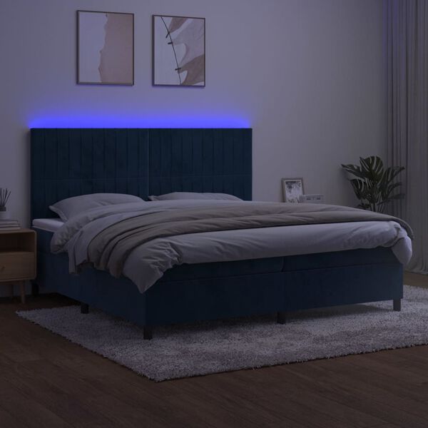 vidaXL Krevet box spring s madracem LED tamnoplavi 200x200 cm bar&scaron;un