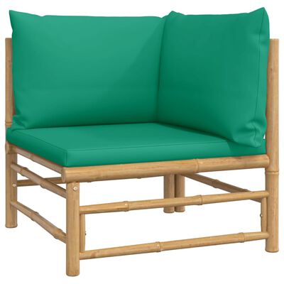 vidaXL Kutne vrtne sofe s zelenim jastucima 2 kom od bambusa