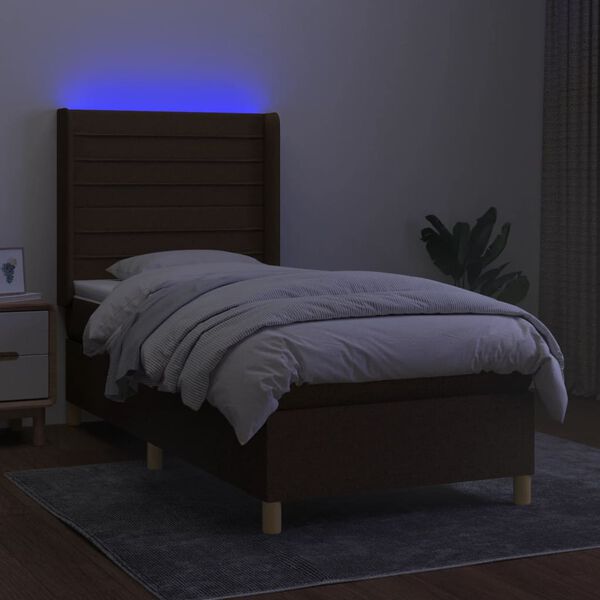 vidaXL Krevet box spring s madracem LED tamnosmeđi 80 x 200 cm tkanina