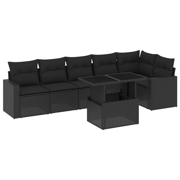 vidaXL 7-dijelni set vrtnih sofa od poliratana s jastucima crni