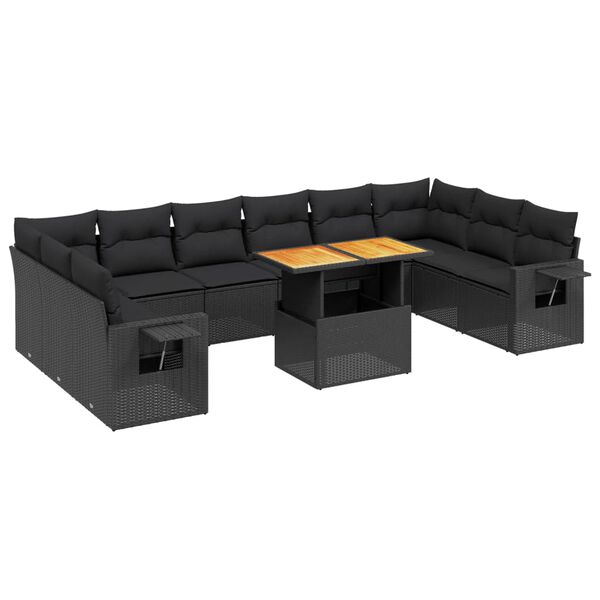 vidaXL 11-dijelni set vrtnih sofa od poliratana s jastucima crni