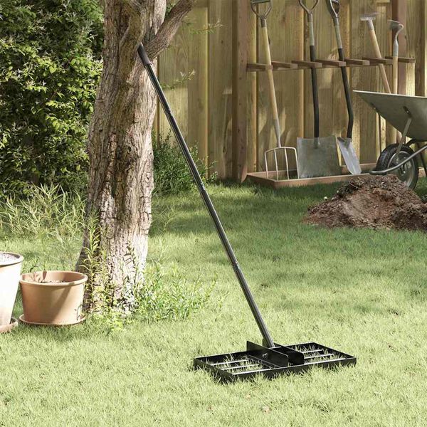 vidaXL Vrtna grablja Crna 45 x 25 x 200 cm Čelik s prahom premazan