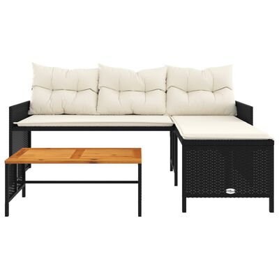 vidaXL Vrtna sofa L-oblika sa stolom i jastucima crna od poliratana