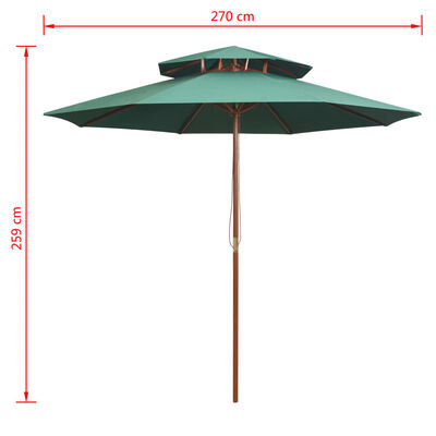 vidaXL Suncobran 270 x 270 cm s drvenom šipkom zeleni