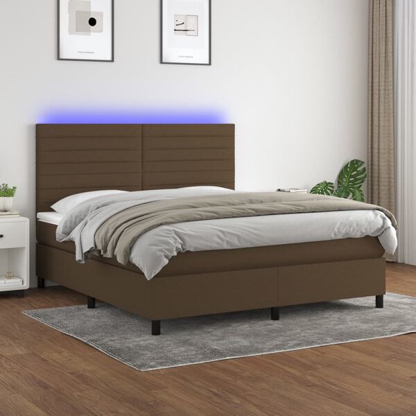 vidaXL Krevet box spring s madracem LED tamnosmeđi 180x200 cm tkanina