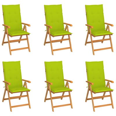 vidaXL Vrtne stolice s jarko zelenim jastucima 6 kom masivna tikovina