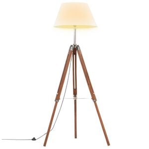 vidaXL Podna svjetiljka s trono&scaron;cem medeno-bijela od tikovine 141 cm