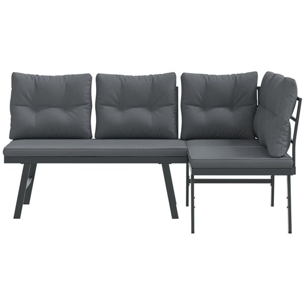 vidaXL Vrtne klupe s jastucima 2 kom crne od čelika obloženog prahom