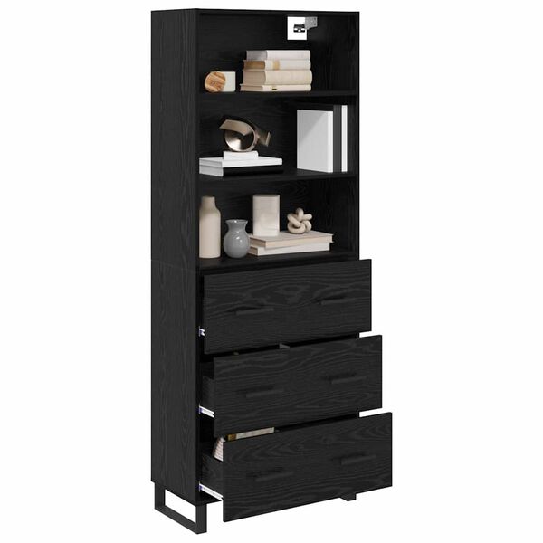 vidaXL Highboard Crni hrast 69,5 x 34 x 180 cm Konstruirano drvo