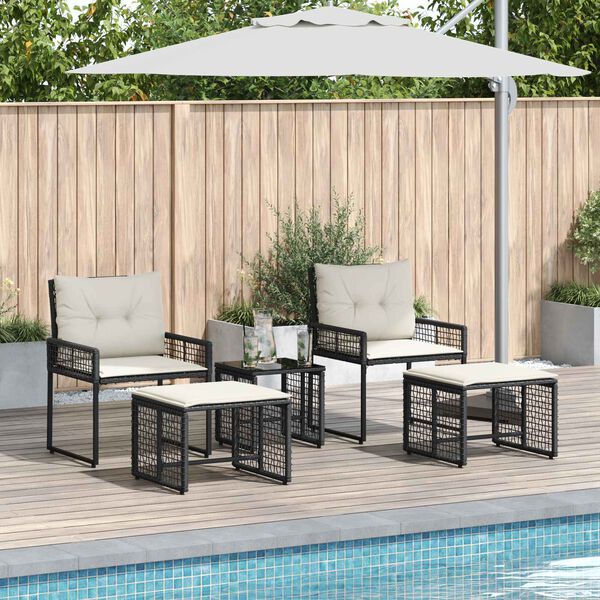 vidaXL Set vanjskog namje&scaron;taja s jastukom 5 pcs Crna i bijela