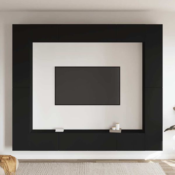 vidaXL 8-dijelni set TV ormarića crni od konstruiranog drva