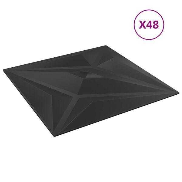 vidaXL Zidne panele Zvijezda 48 pcs Crna zvijezda 50 x 50 cm XPS pjena