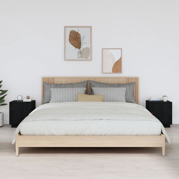 vidaXL Noćni ormarići 2 kom crna 40 x 34 x 45 cm od masivne borovine