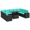 vidaXL 10-dijelni set vrtnih sofa s jastucima crni poliratana bagrem