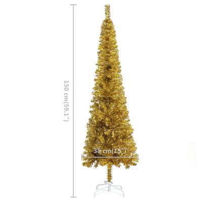 vidaXL Tanko osvijetljeno božićno drvce zlatno 150 cm