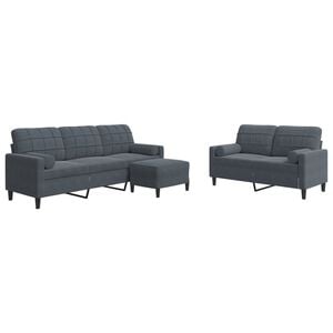 vidaXL 3-dijelni set sofa s jastucima tamnosivi bar&scaron;unasti