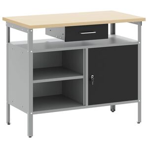 vidaXL Radni stol s ladicama s policom Crna i Siva 100 x 55 x 85 cm