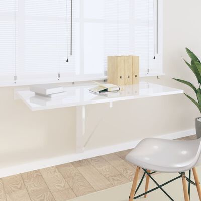 vidaXL Sklopivi zidni stolić visoki sjaj bijeli 100x60x56 cm drveni