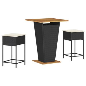 vidaXL 3-dijelni vrtni barski set od poliratana s jastucima crni