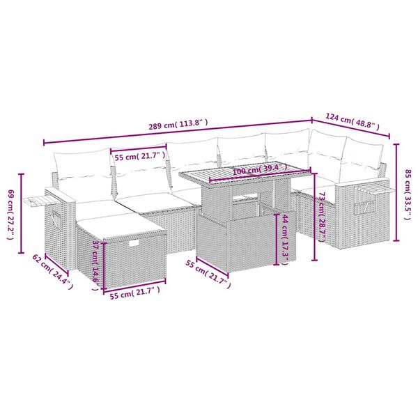 vidaXL 8-dijelni set vrtnih sofa od poliratana s jastucima crni