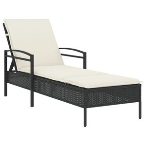 vidaXL Ležaljka za sunčanje s jastukom crna 63x200x81 cm poliratan